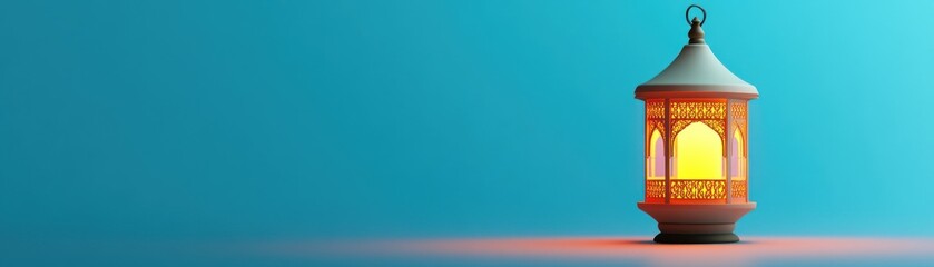 Aufkleber - Decorative lantern emitting a warm glow stands against blue backdrop
