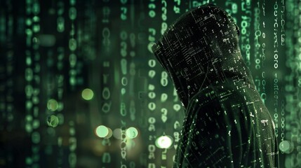 Poster - Exploring the fusion of technology and anonymity in a cyber landscape illuminated by green digital elements