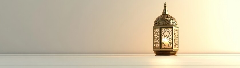 Aufkleber - Ornate golden lantern shines against a subtle cream background