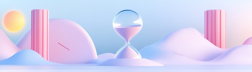 Poster - Hourglass in a Pastel Landscape with Pillars