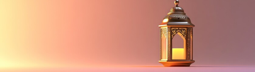 Aufkleber - Ornate gold lantern with glowing candle against a muted background