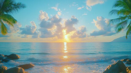 Poster - Tropical Sunrise Over Calm Ocean Beach