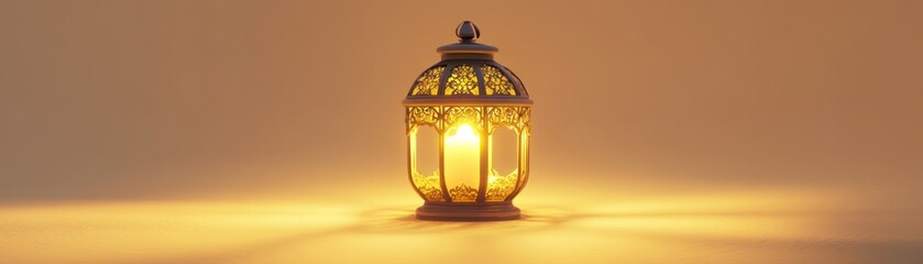 Poster - Illuminated Ornate Lantern Glowing Warmly In Desert Setting