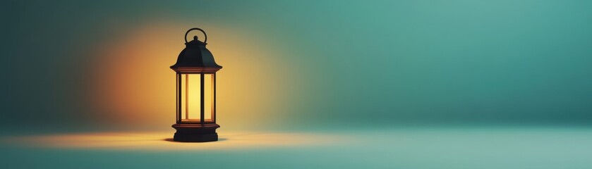 Poster - Classic lantern illuminates a serene and gradient teal background