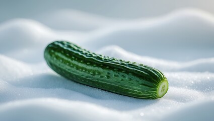 Poster - cucumber resting on a snowy surface during a bright winter day in a serene setting