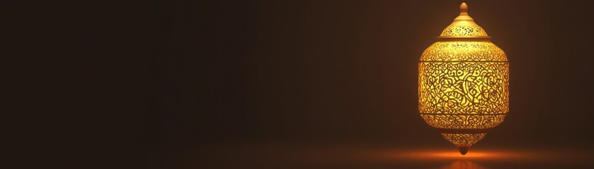 Aufkleber - Illuminated Ornate Lantern Glowing Dark Background