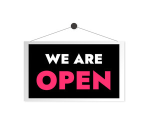 Wall Mural - we are open sign with inscription vector sign design on white background