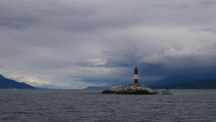 Wall Mural - Lighthouse stands on a rocky island in Beagle Channel, Patagonia