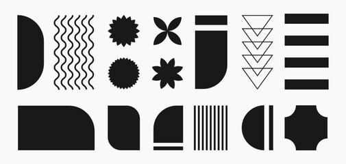 Poster - Abstract retro shapes, basic bold forms and figures in Y2K aesthetics, vintage stickers, logos, labels. Decorative design elements, vector illustration.