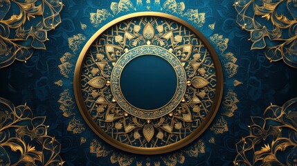 Aufkleber - Elegant Gold and Teal Mandala Design with Circular Frame