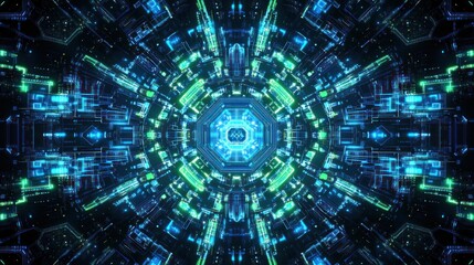 Poster - Abstract Digital Kaleidoscope Futuristic Cityscape Design