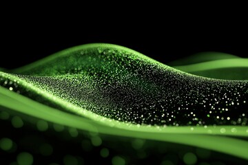 Wall Mural - Green wave of energy particles flowing in dark, abstract background. Decoration use