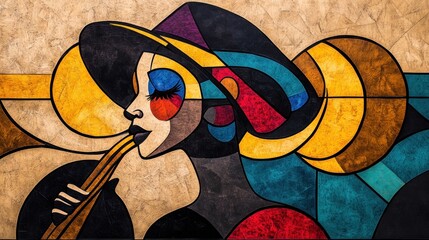 Poster - Abstract colorful jazz musician plays trumpet in modern artwork