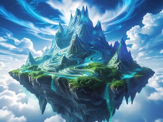 blue fantasy landscape with moon and clouds