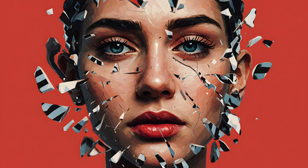 Wall Mural - Abstract portrait face fragmented and distorted artistic expression conceptual art