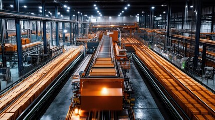 Poster - Automated conveyor belts transport boxes in large industrial factory