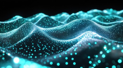 Poster - Abstract Teal Particle Wave Digital Landscape