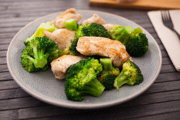 Wall Mural - Chicken breast with broccoli on plate for healthy breakfast