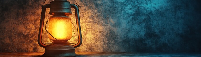 Aufkleber - Glowing Lantern Against Dark Textured Wall