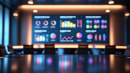 Poster - Conference room featuring data analytics display with colorful charts and graphs during a business meeting