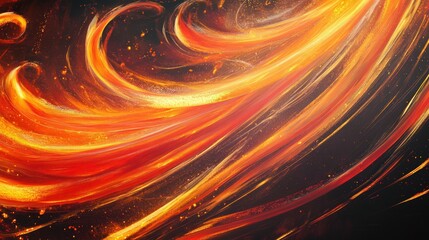 Wall Mural - A fiery abstract design featuring swirls and streaks of orange, red, and gold. The texture feels alive with motion, resembling the energetic flow of flames and glowing embers in an animated style.