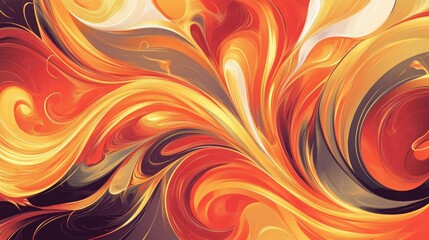 Wall Mural - A fiery abstract design featuring swirls and streaks of orange, red, and gold. The texture feels alive with motion, resembling the energetic flow of flames and glowing embers in an animated style.
