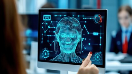 Poster - Innovative technology interface digital workspace computer screen display futuristic environment close-up viewpoint ai concept