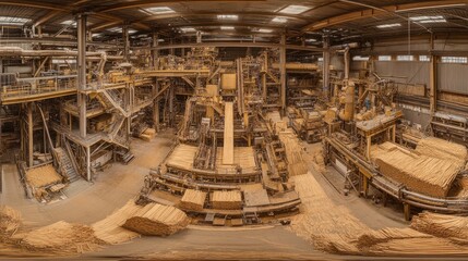Aufkleber - Extensive lumber factory displaying logs being processed by machinery