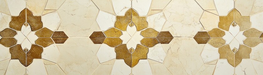 Poster - Beige and gold geometric tile pattern wall