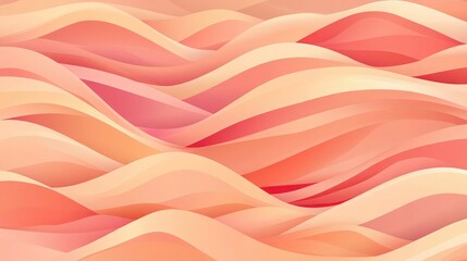 Wall Mural - A geometric vector design with waves of water in shades of peach fuzz. The abstract waves flow in overlapping curves, with smooth transitions of peach, pink, and muted coral tones. 