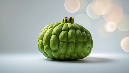 Poster - unique green fruit with textured surface displayed against a blurred background, highlighting its un