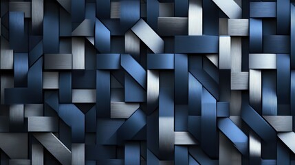 Wall Mural - A grating-inspired seamless pattern with navy blue and silver-gray tones, arranged in a tight grid with precise geometry, creating a contemporary and industrial abstract look.