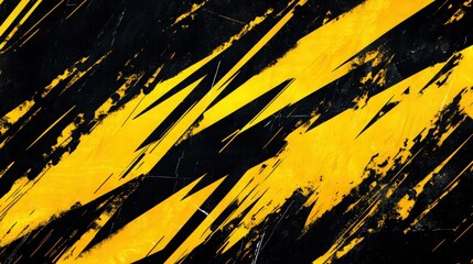 Wall Mural - A bold abstract background featuring sharp contrasts of black and bright yellow with dynamic, angular motion patterns. 