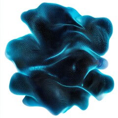 Aufkleber - Abstract Glowing Blue Mesh Structure with Wave-like Formations, Suspended Against a White Background