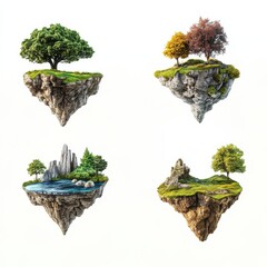 Poster - Floating Islands: A Surreal Collection of Mini Worlds with Diverse Landscapes and Vegetation