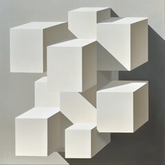 Aufkleber - Geometric Harmony: An Abstract Composition of White Cubes with Subtle Shadows on a Grey Background