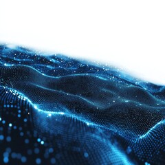 Poster - Illuminated Network: Abstract Glowing Blue Particle Field with Wavy Digital Surface for Data Visualization and Technology Background