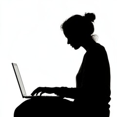 Aufkleber - Silhouette of a Woman Working on a Laptop Against a White Background - Focused and Modern Style