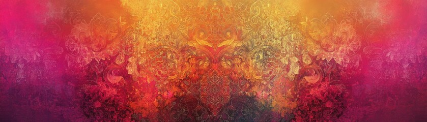 Poster - Abstract Warm Hues Artwork Featuring Intricate Floral Designs