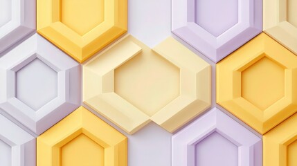 Wall Mural - A modern geometric honeycomb pattern in pale yellow with sharp, clean edges, arranged in a seamless design. The set offers additional patterns in lavender, light gray, and pastel orange.