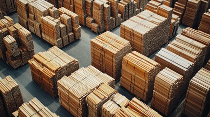 Aufkleber - Lumber stacks arranged symmetrically on a warehouse floor pattern