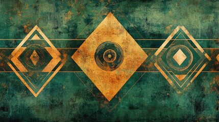Aufkleber - Abstract Geometric Design in Emerald and Gold Tones
