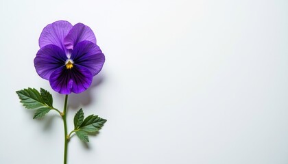 Poster -  Minimalist floral still life of vibrant viola flower on white background with copy space
