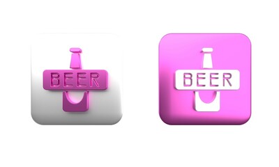 Sticker - Colorful Beer bottle icon isolated on white background. Square button. 3D render illustration