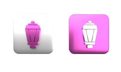 Wall Mural - Colorful Garden light lamp icon isolated on white background. Solar powered lamp. Lantern. Street lamp. Square button. 3D render illustration