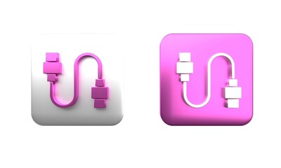 Wall Mural - Colorful USB cable cord icon isolated on white background. Connectors and sockets for PC and mobile devices. Square button. 3D render illustration