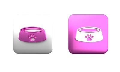 Sticker - Colorful Pet food bowl for cat or dog icon isolated on white background. Dog or cat paw print. Square button. 3D render illustration