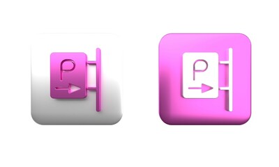 Poster - colorful parking icon isolated on white background. street road sign. square button. 3d render illus