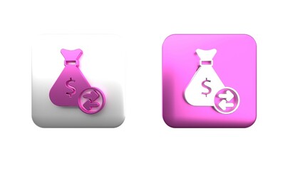 Canvas Print - Colorful Money bag icon isolated on white background. Dollar or USD symbol. Cash Banking currency sign. Square button. 3D render illustration