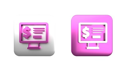 Fototapete - Colorful Monitor with dollar icon isolated on white background. Sending money around the world, money transfer, online banking, financial transaction. Square button. 3D render illustration